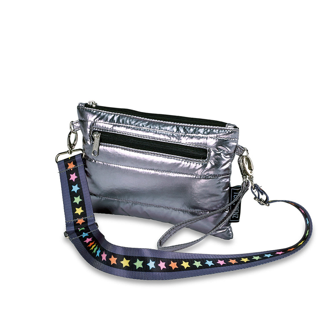 Crossbody, Cangurera y Bolsa de Mano Plateada con Estrellas de colores - Top Trenz