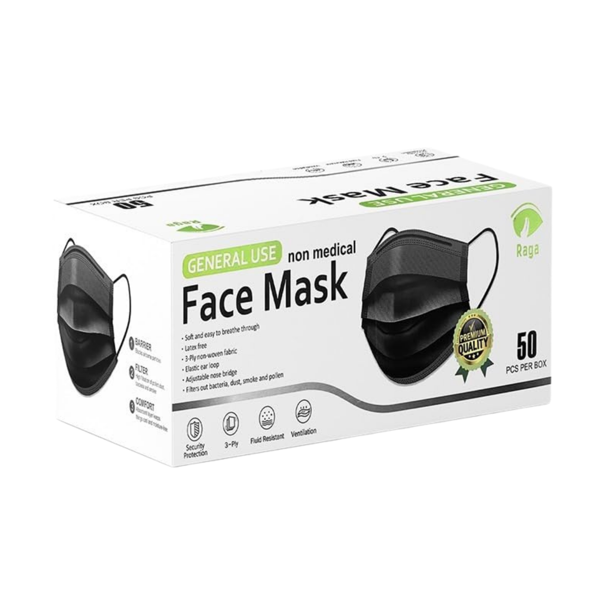 Caja de Cubreboca Tricapa Adulto Negro 50pz - Cubreboca
